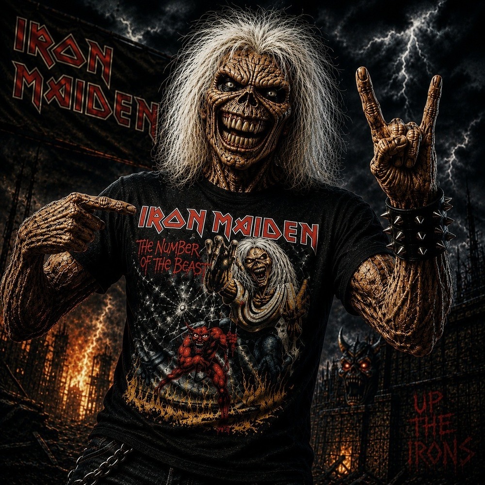 Iron Maiden Number Of The Beast Graphic Band Tee Black M&O Gold Small XS